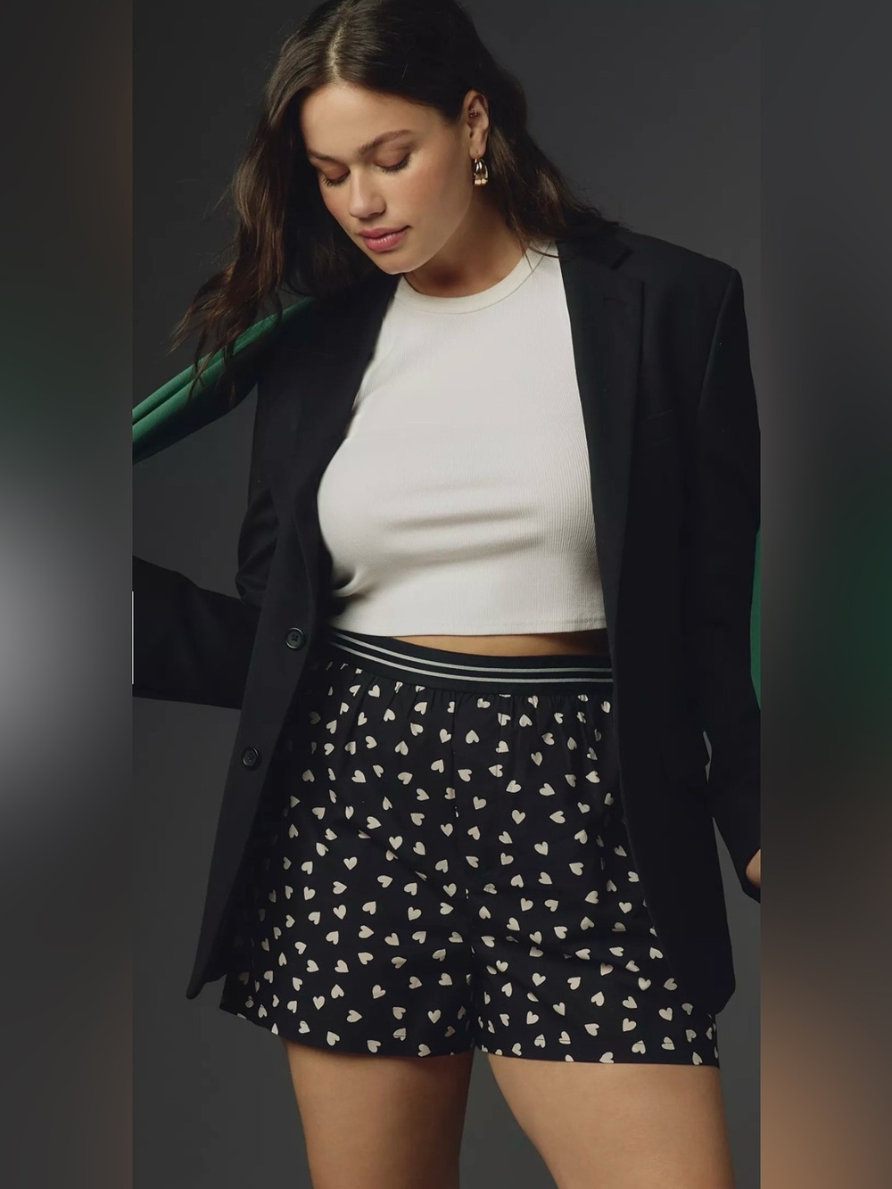 By Anthropologie Valentine Black Boxer Shorts with white hearts